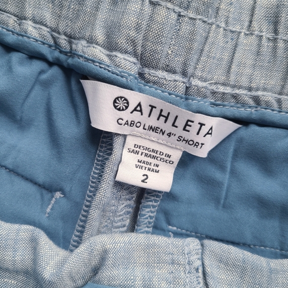 Athleta Blue Cabo 100% Linen 4" Drawstring Shorts Size 2 - Picture 4 of 8